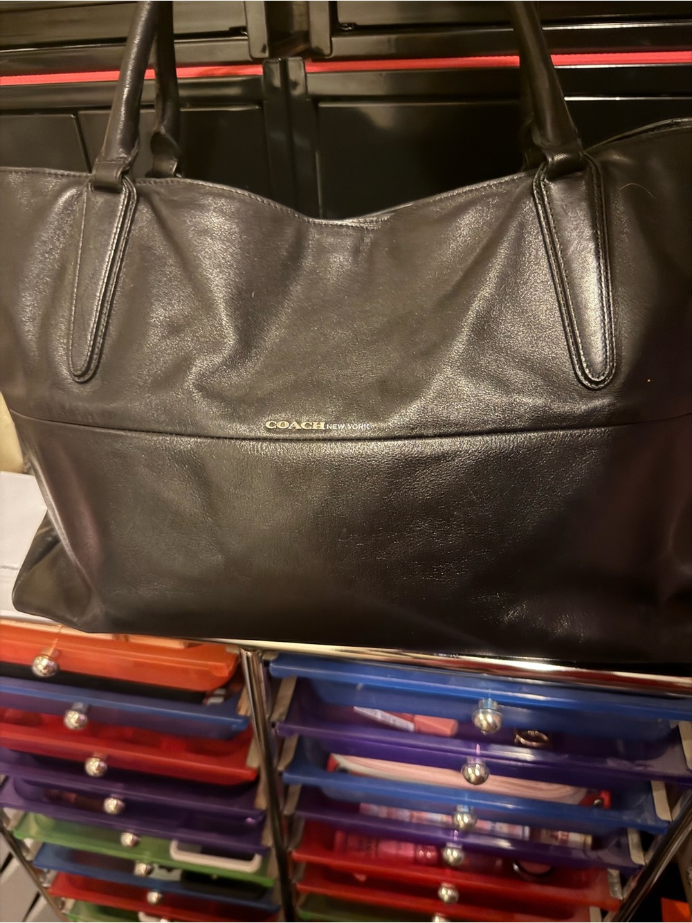 Coach Black Leather Tote Bag with Gold Logo